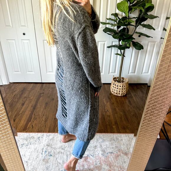 Current/Elliott The Long Slash Pocket Open Front Sweater Cardigan Gray L - Picture 5 of 9